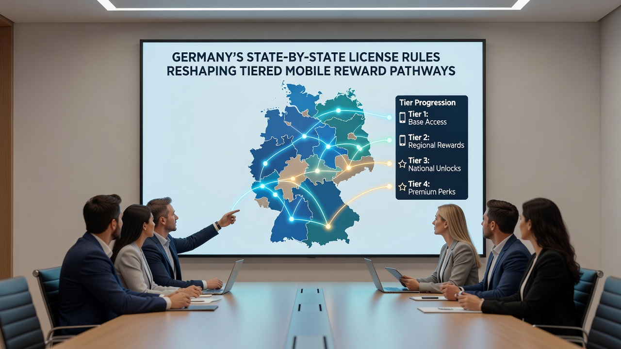 Mobile App-Schnittstelle mit gestaffelten Belohnungsstufen und Lizenzsymbolen
