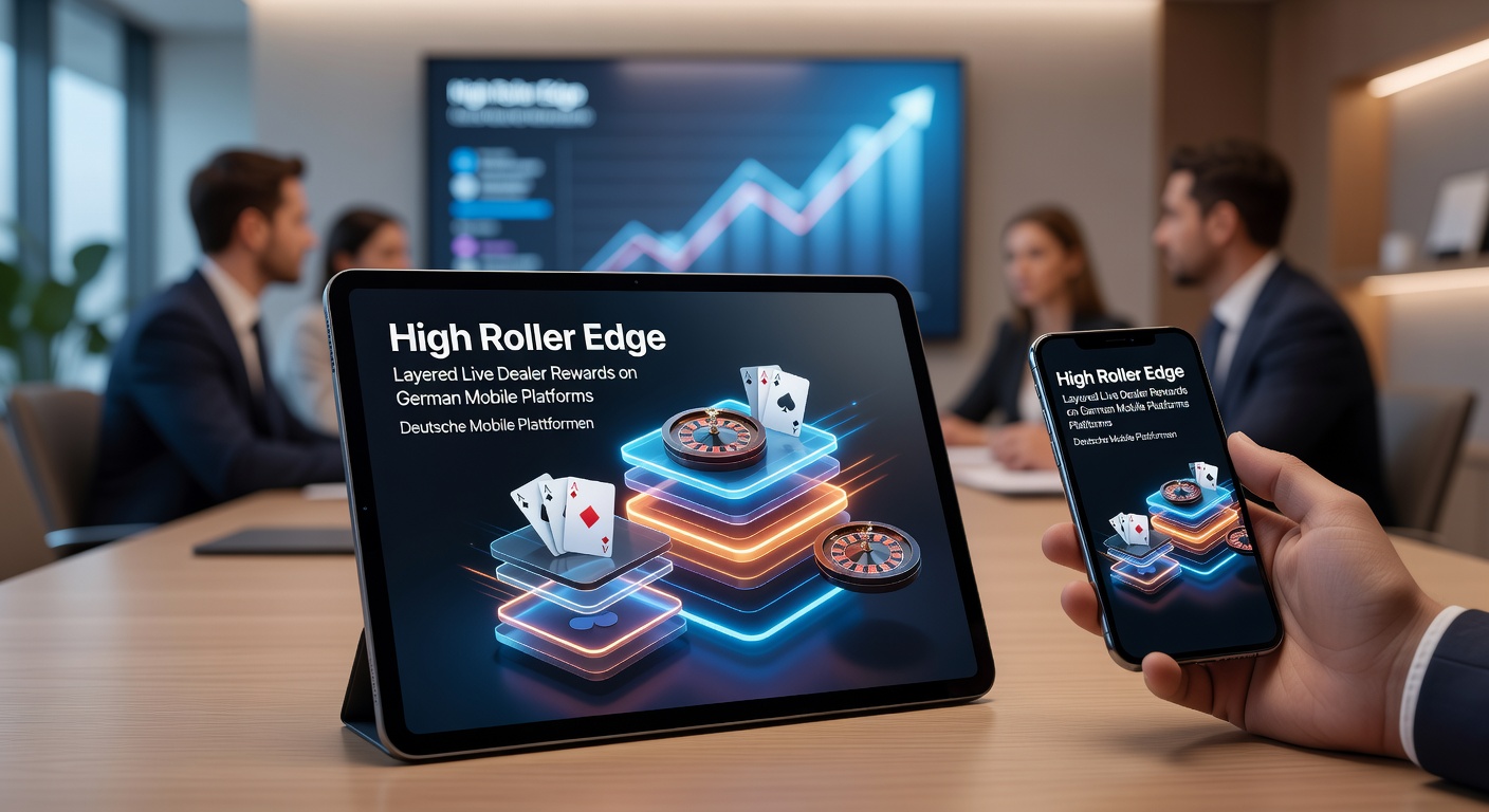 Smartphone mit Live-Dealer-Spiel auf einer deutschen Casino-App, High-Roller-Belohnungen im Vordergrund